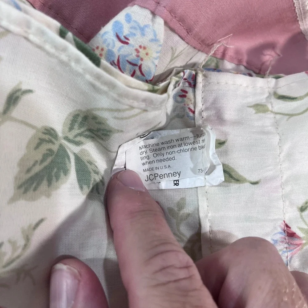 Vtg JCPenney Floral Ruffle Lace Curtain Panels 50x84 Pink Rose Cottagecore 2pc